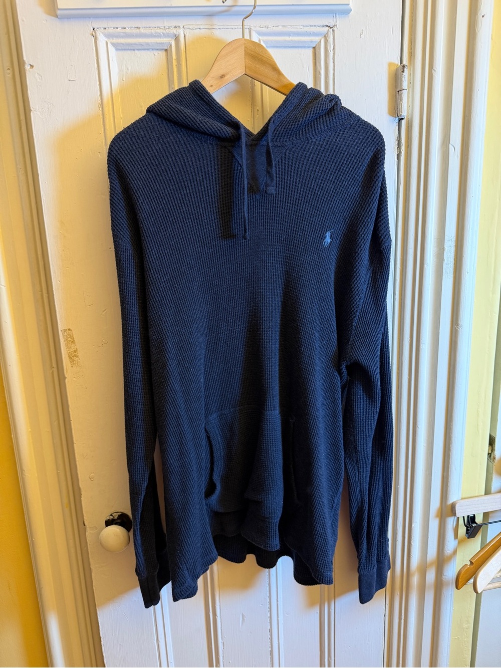 Polo Ralph Lauren Waffle Knit Hoodie Navy Blue Pullover Thermal Cotton Men’s XXL